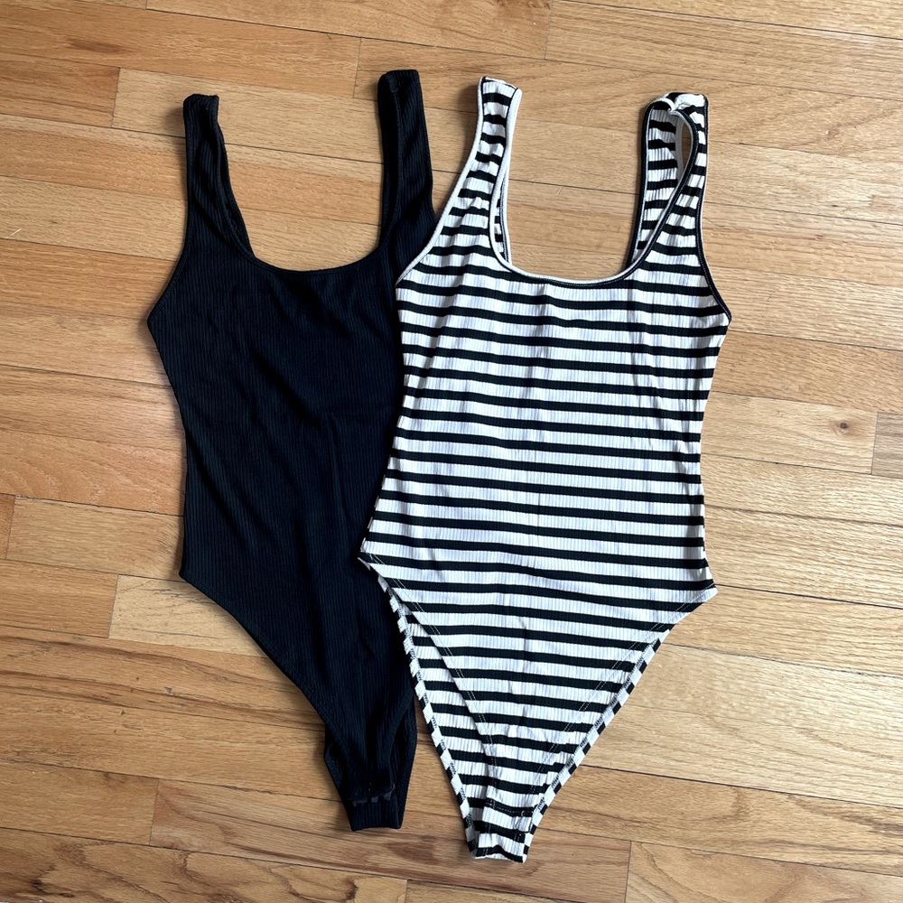 (2) Like-new Zara Black and Striped Bodysuits Sz S